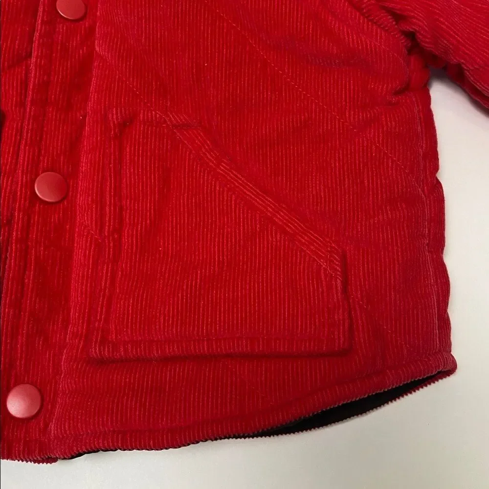Baby GAP Reversible Jacket Infant 0-3 Months Red Corduroy Brown Bear Chore Coat